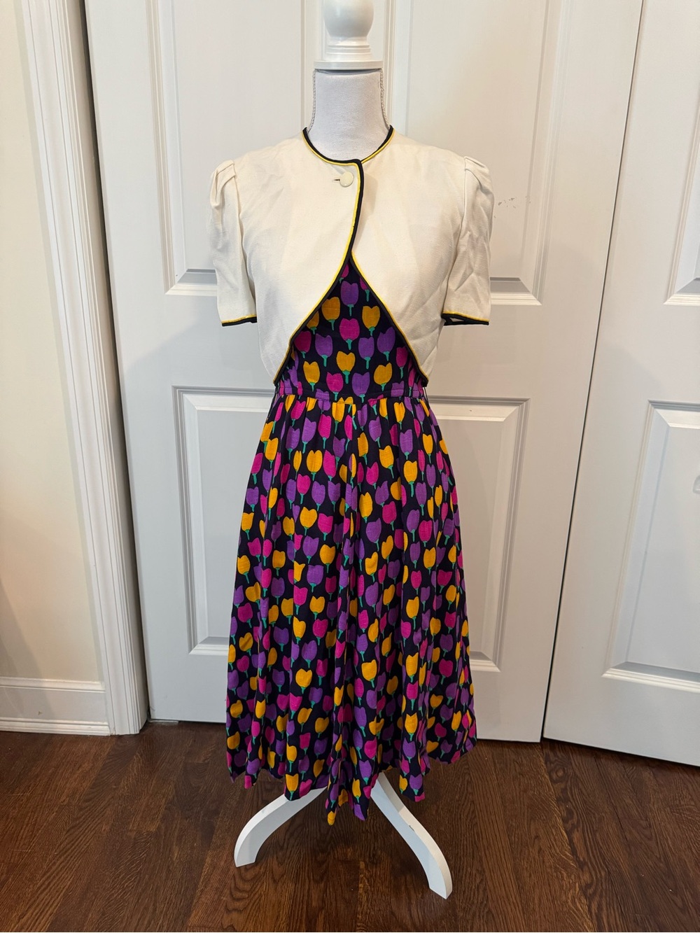 Cannon Creation Vintage Tulip Print Dress & Matching Crop Jacket Set Size 9 s/m